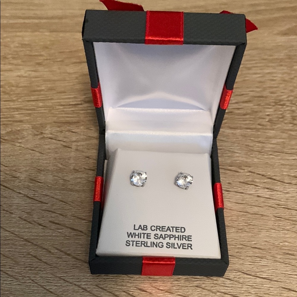 Lab Created White Sapphire Sparkling Sterling Silver Earrings